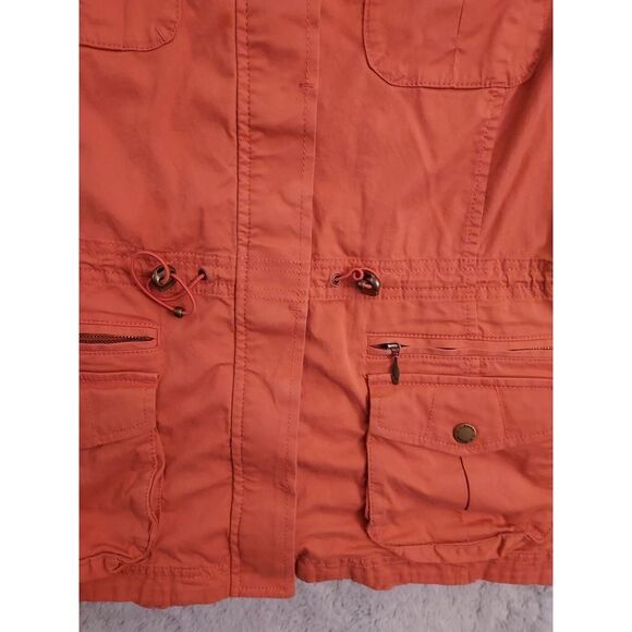 LL Bean Jacket Womens Medium Petite Utility Cargo Full Zip Pockets Salmon SPOTS - Picture 4 of 12